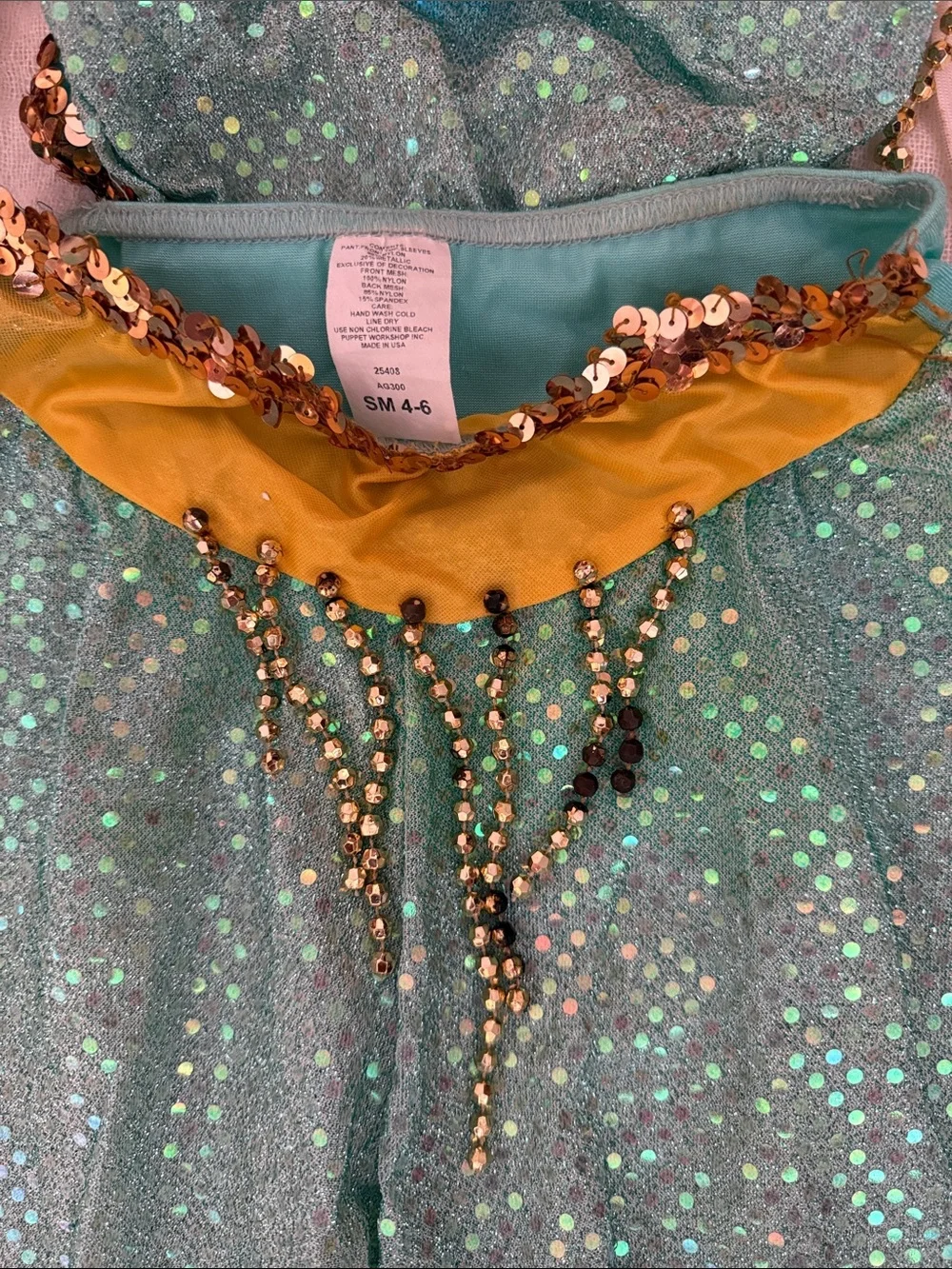 Y2K Girls' Sparkle Teal Genie Costume with Gold Accents